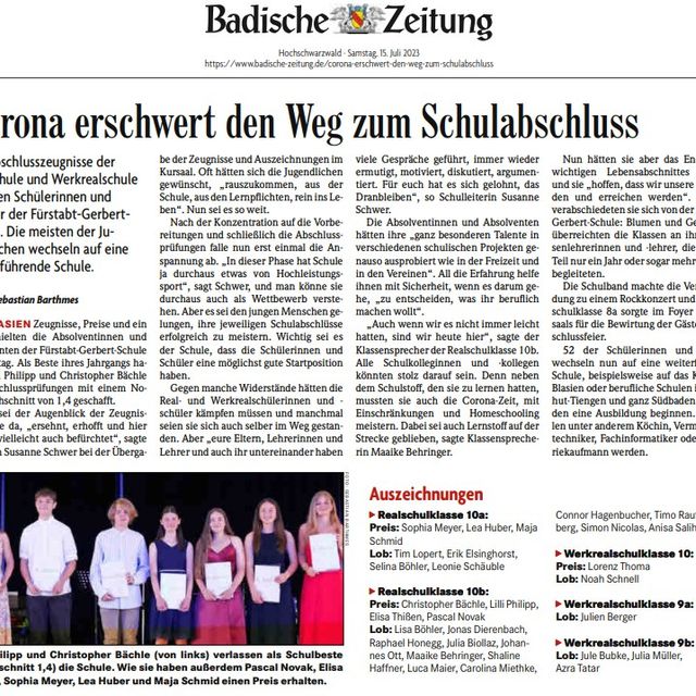 Fürstabt-Gerbert-Schule - Abschluss 2023
