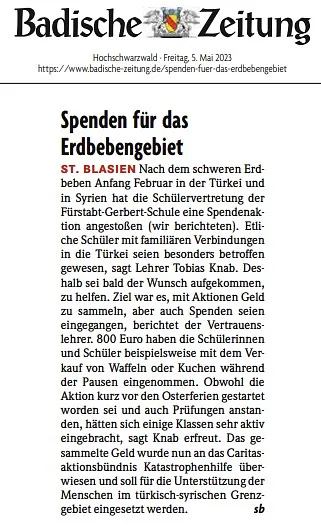 Spenden für das Erdbebengebiet